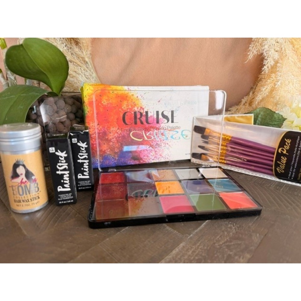 Face Painting Makeup Bundle Cruise Palette Paint Sticks Brushes Hair Wax Cosplay
